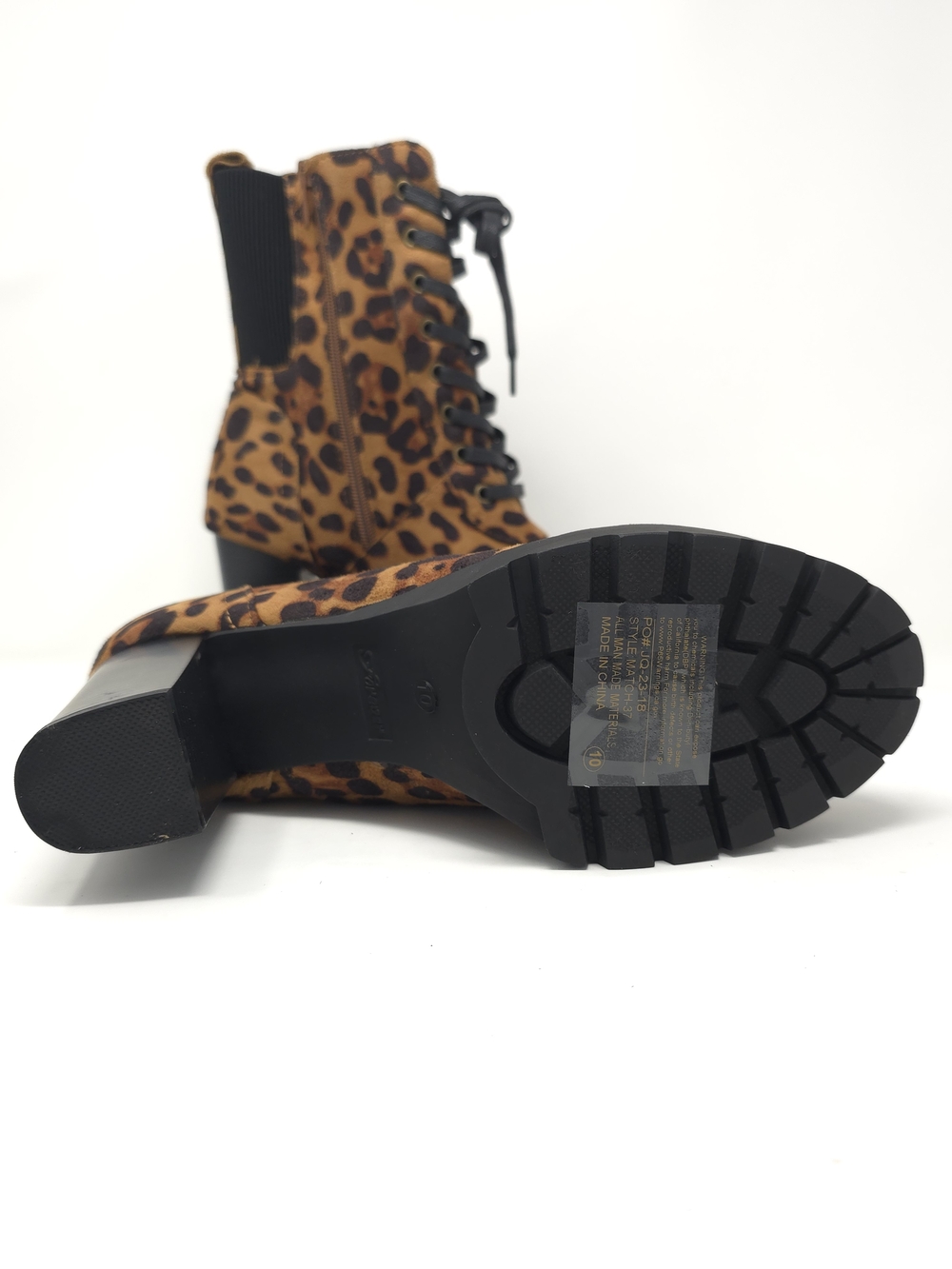 Leopard Print Chunky Heel Ankle Boots Faux Suede Lace Up Platform Zipper Trendy - Picture 5 of 12